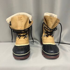 Sorel Caribou Winter Snow Boots Waterproof Leather Sherpa Lined Buff Tan Black